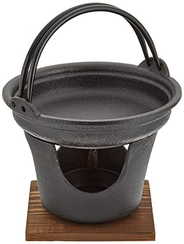 Asahi Nanbu cast iron Sukiyaki pot Stove set│Natural wooden stand QSK41